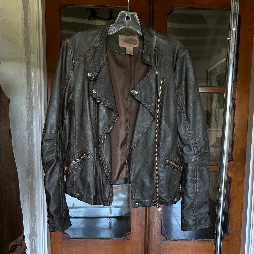 Brown vegan leather jacket women’s